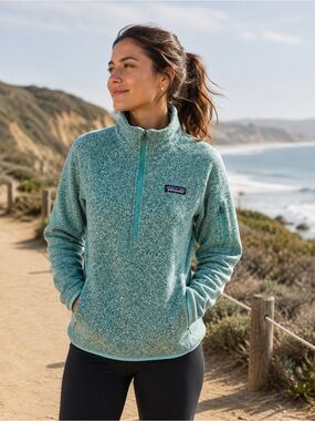 Patagonia sz S Better Sweater 1/2 zip Heathered Aqua Fleece great condition